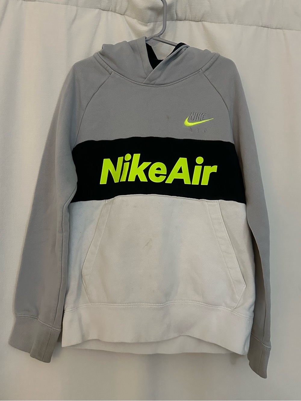 Nike Air Boy’s Color Block Hoodie with White, Gray and Neon Yellow
